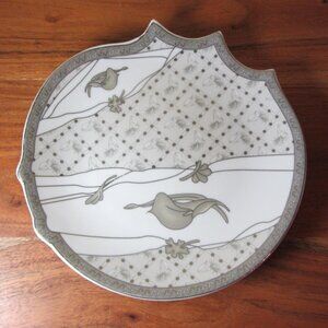 silver & white salad plate peach model japan vintage very unusual shape (W5792)